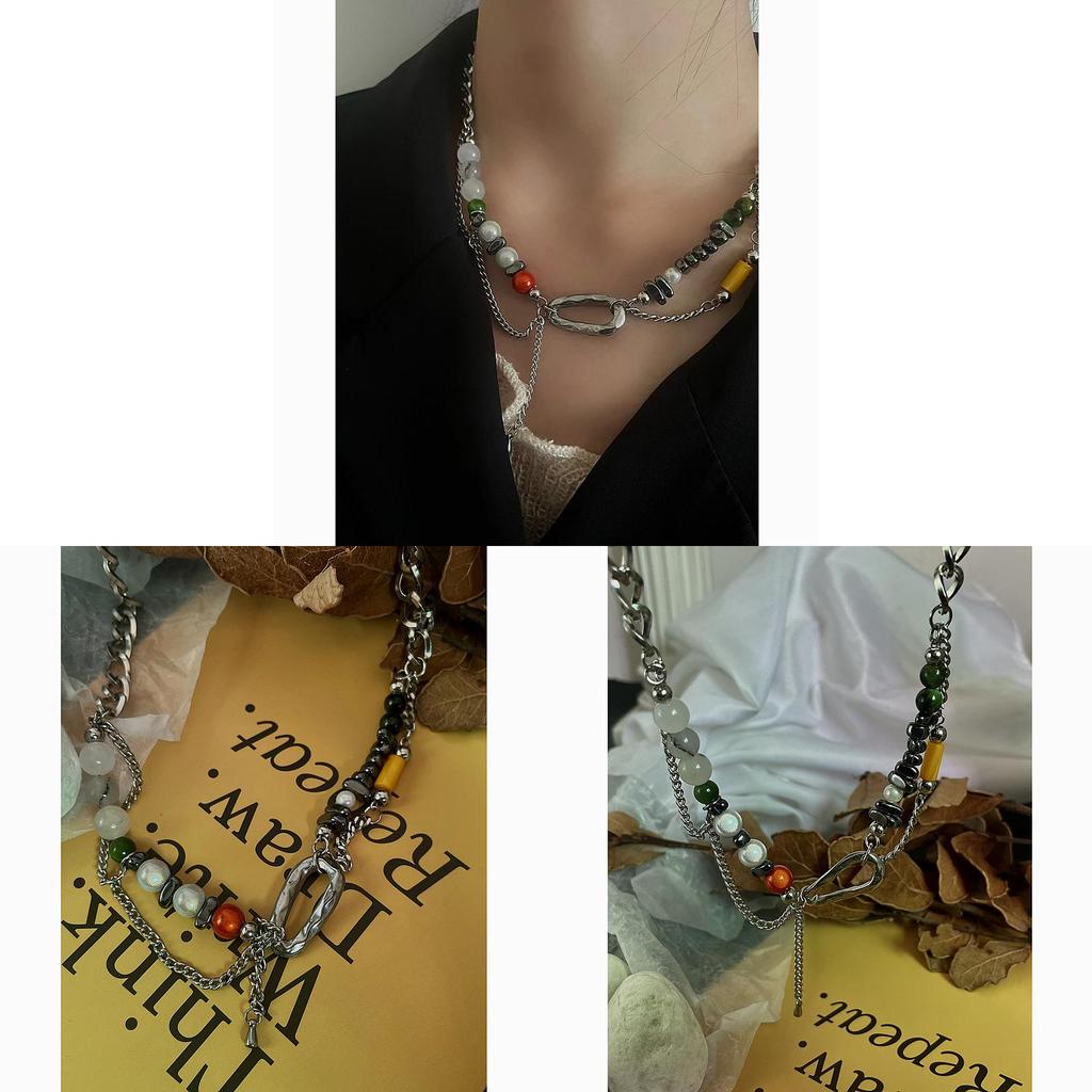 Geometric Pearl Drop Necklace With Stainless Steel Chain For Women And Men