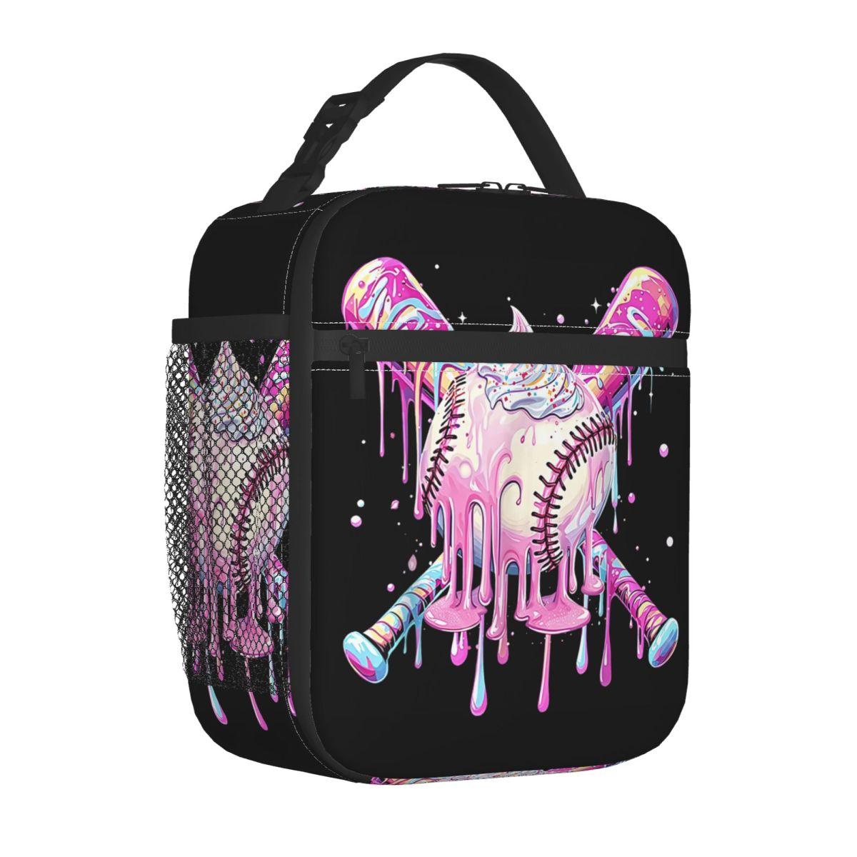 Baseball Bat Ice Cream Watercolor Merch Insulated Lunch Bag For Travel Food Storage Bag Reusable Thermal Cooler Lunch Boxes One Size