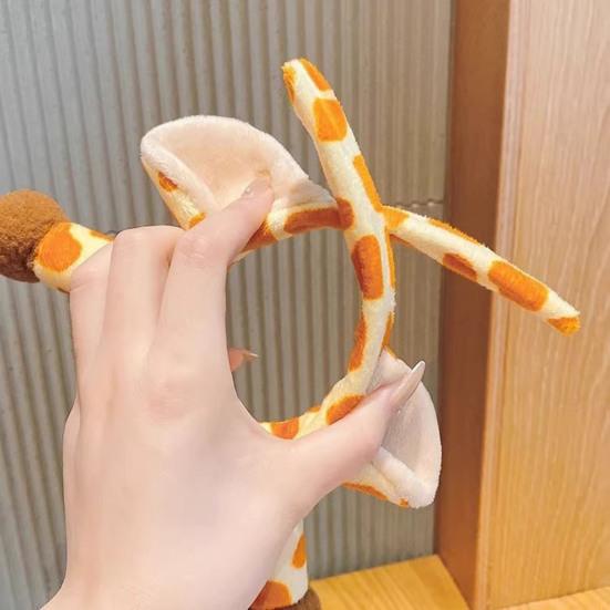 Headband Anti-Slip Soft Plush Fabric Cartoon Sika Deer 3D Ears Design Headband Face Washing Makeup Hair Hoop Hair Accessory