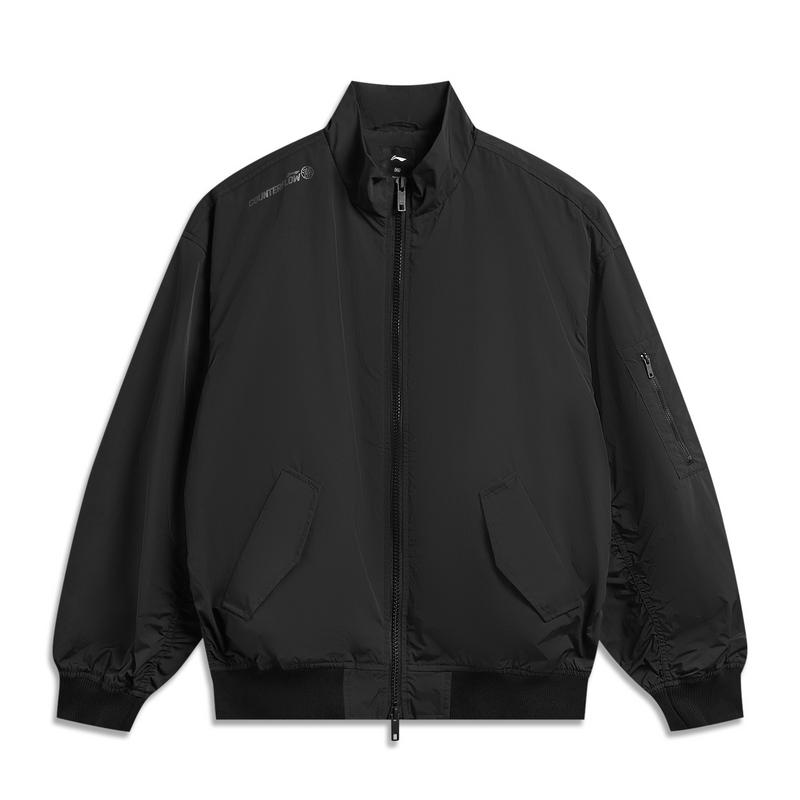 Li Ning Outdoor CF Ретро Воротник-стойка Двойная молния Водонепроницаемая Тканая Свободный крой Спортивная куртка-бомбер Унисекс куртки Черная AJDW243-3 M