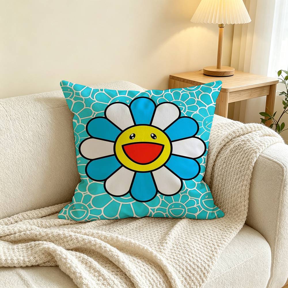 Takashi Murakami Flower Sunflower Square Double-Sided printed Pillow Case Bedroom Bedside Pillow Sofa Cushion Cover