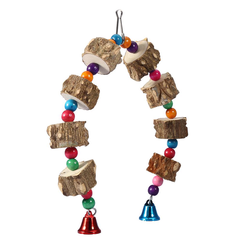 Pet Parrot Bite Chewing Toy Swing Bird Cage Accessory Hanging Wooden Toy