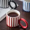 Ceramic Cup Ins Style Mug Modern and Simple Wine Red Creative Large Handle Vertical Stripes Niche Water Cup with Handle