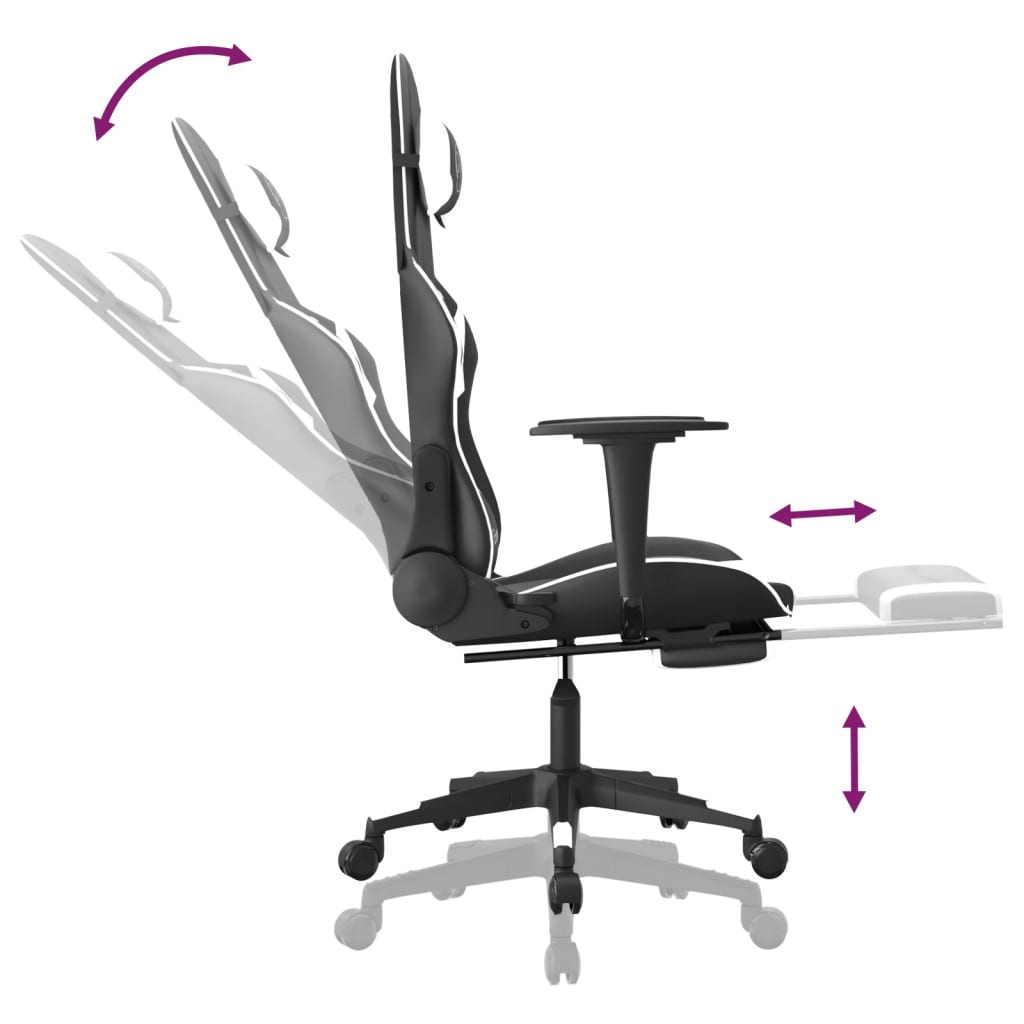 Gaming Chair with Massage Function & Footrest Black & White PU Leather