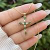18K Gold-plated Copper Zircon Water Drop Cross Necklace, Classic and Simple Style, Daily Waterproof and Non Fading Pendant