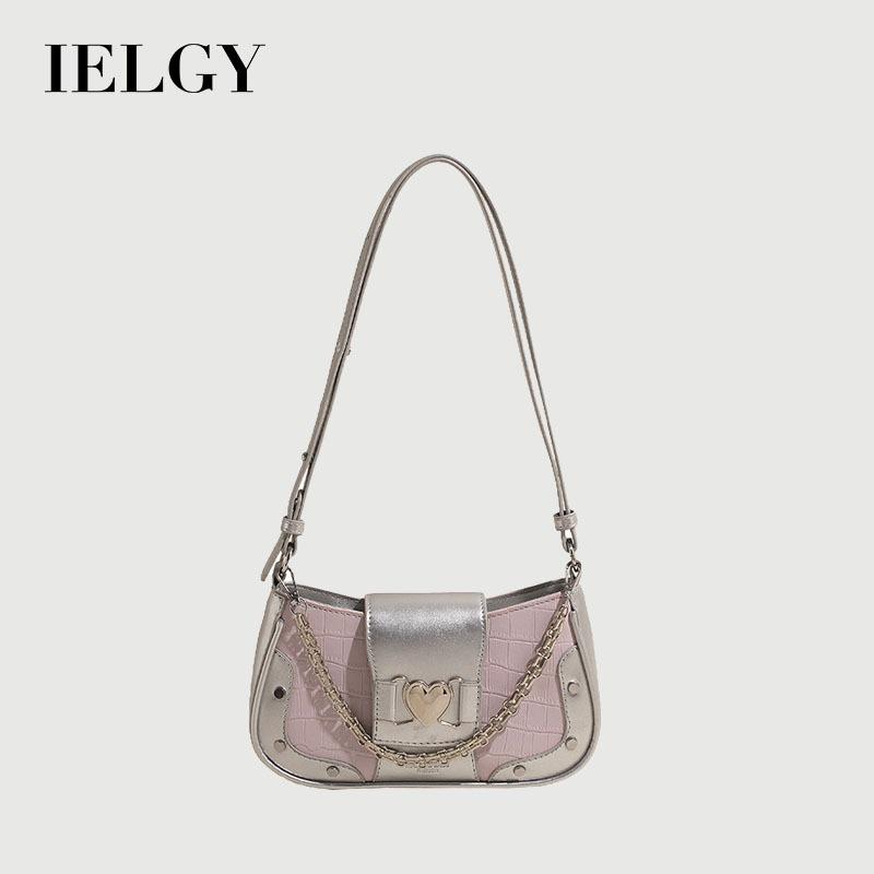 IELGY French Niche Chain Underarm Bag Stone Pattern Small Square Bag Fashion One-Shoulder Messenger Baguette Bag