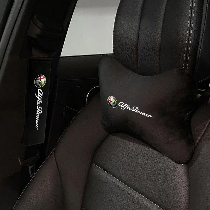 Fashion Car Seats Neck Pillow Headrest Shoulder Pad Accessories For Alfa Romeo Giulietta Mito Giulia Stelvio Brera 147 156 159