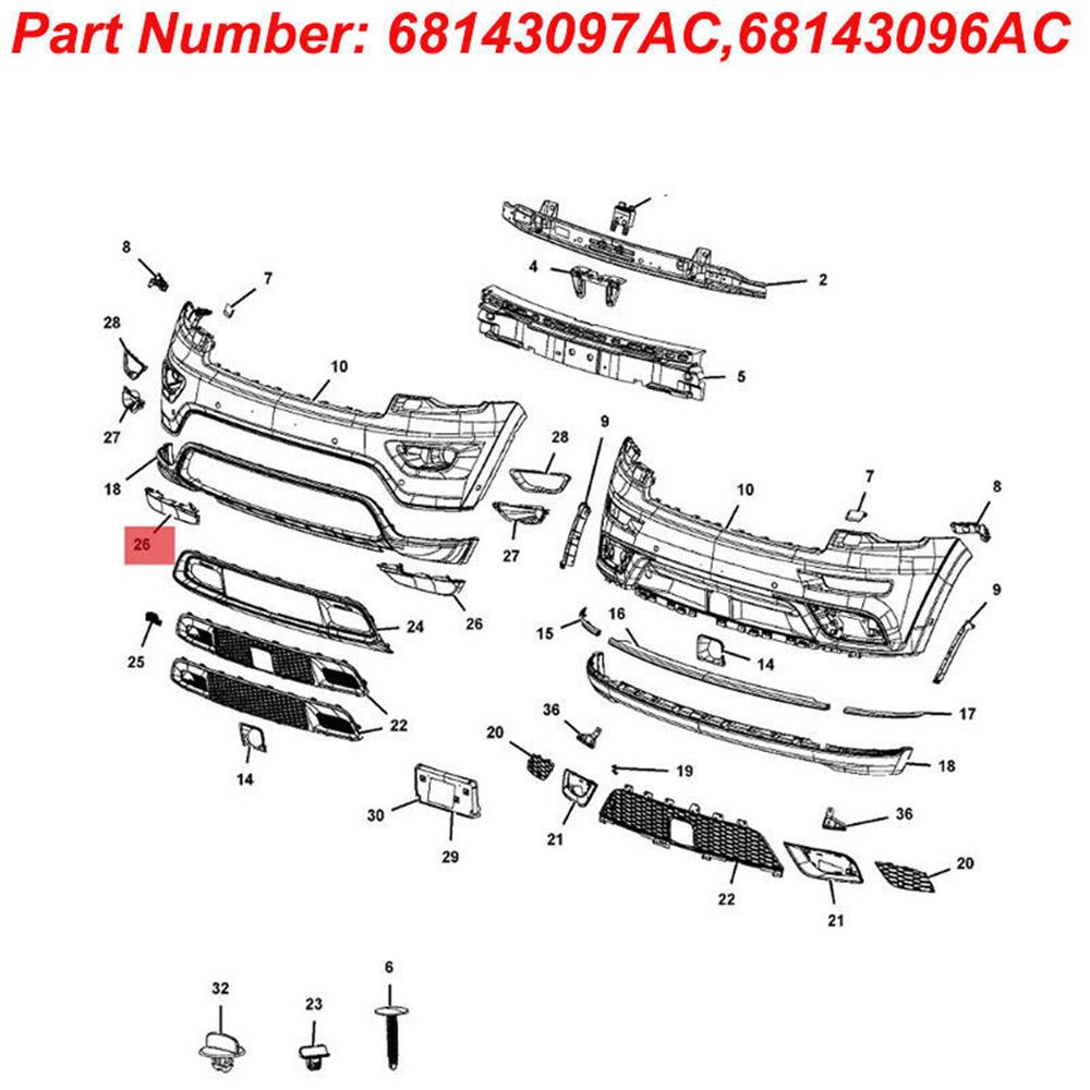 2pcs Front Bumper Lower Filler Panel For Grand Cherokee 2014-2020 68143096AC