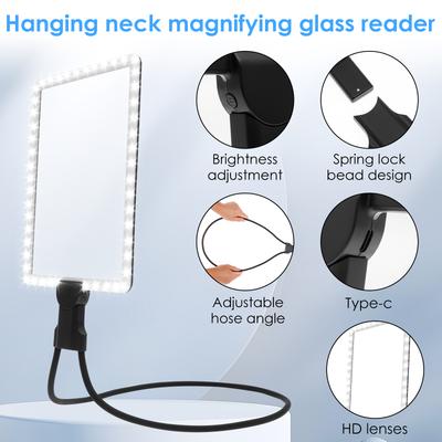 Hänge-Lupe mit LED-Beleuchtung, Freihand-Lupenbrille für die Lektüre ganzer Seiten, 7,5 x 10,2 Zoll, Lupe für Senioren