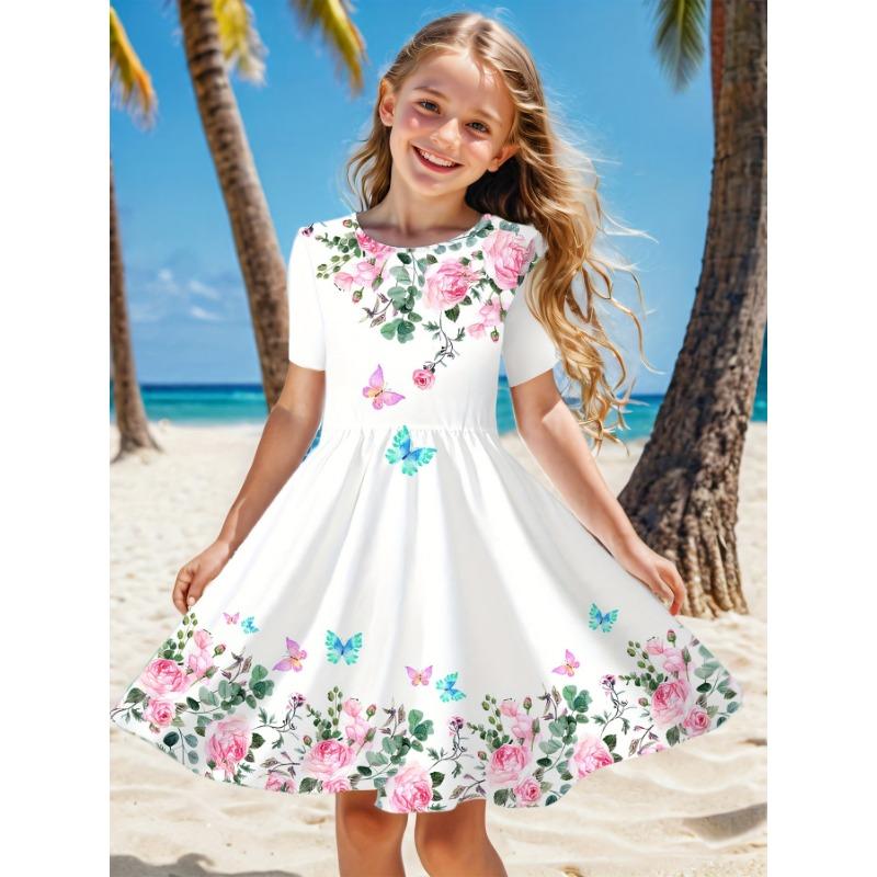 Girls' Summer Fashion Short-Sleeve Cute Casual Dress, 3D Printed Casual Dress