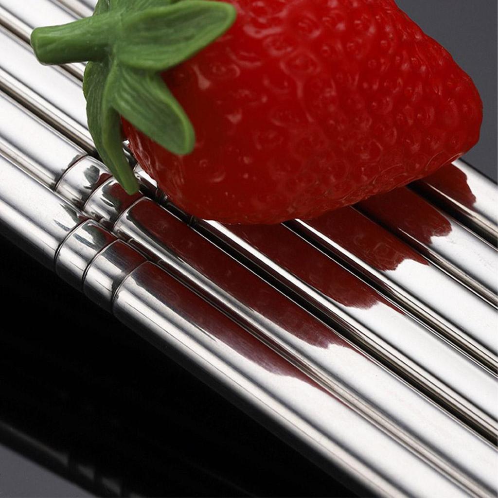 Set de Bețișoare din Oțel Inoxidabil, 5 Perechi, Reutilizabile, Ușoare, Metalice, Japoneze, Chinezești, Coreene, Anti-alunecare, Sigure pentru Mașina de Spălat Vase