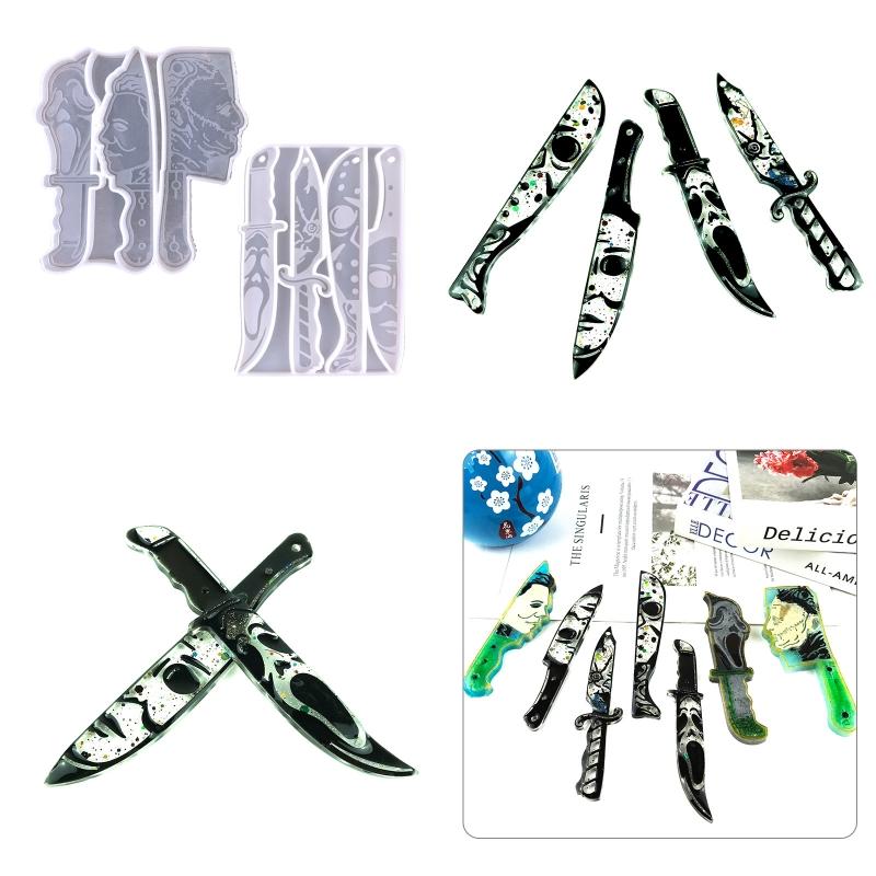 Shiny Glossy Halloween Dagger Ornaments Silicone Epoxy Resin Mold DIY Keychain Pendant Jewelry for Valentine Gift Craft