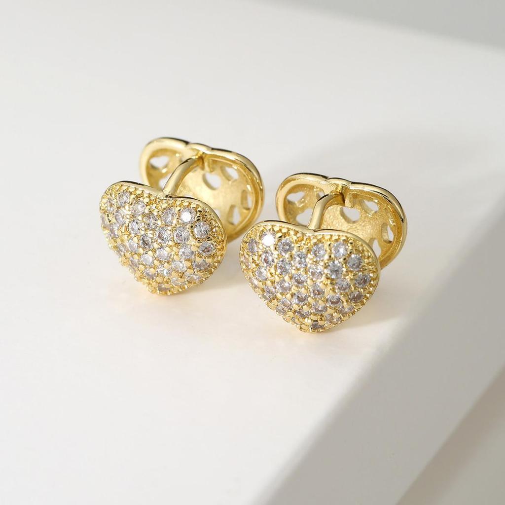 Heart-Shaped Zircon Love Earrings - Elegant European & American Style Clips