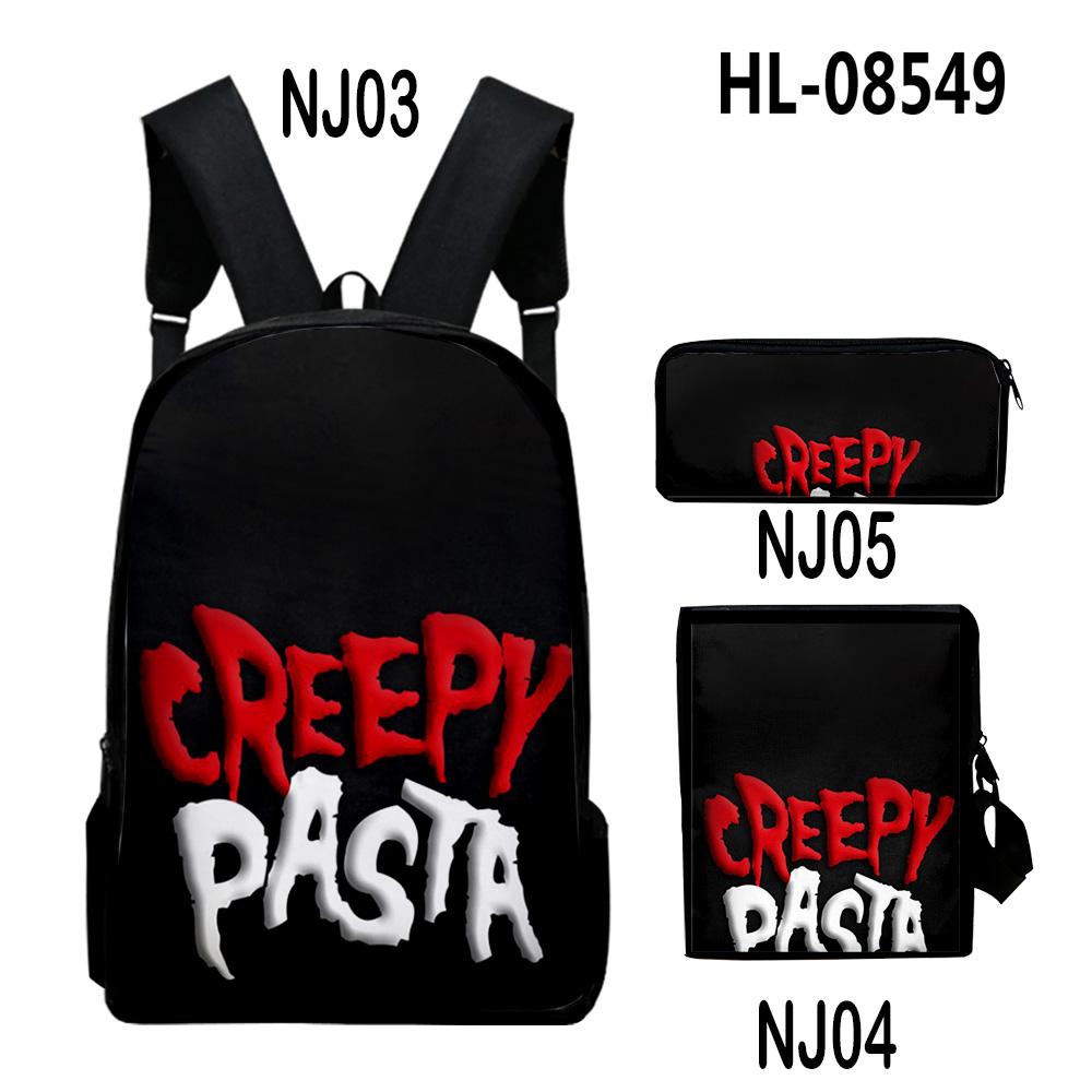Klassiek Bijzonder Creepypasta 3D Print 3 stuks/Set leerling Schooltassen Laptop Dagrugzak Rugzak Schuin schoudertas Etui