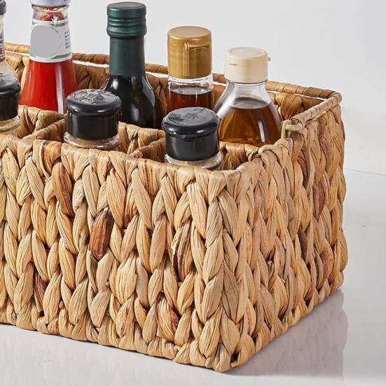 Кошик для столових приборів з 5 відділеннями Ручний плетений кошик для зберігання з ручкою Сільський органайзер для столових приборів для пікніка, барбекю, кухонної стільниці