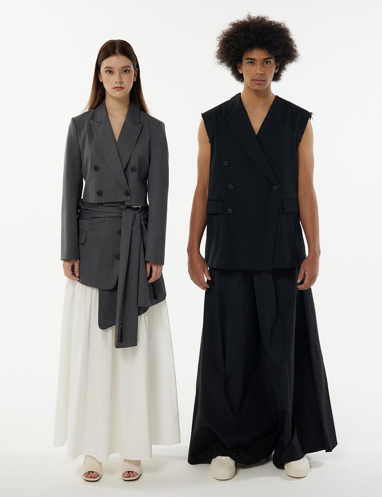 Meuameu Blazer Crop Layered Skirt