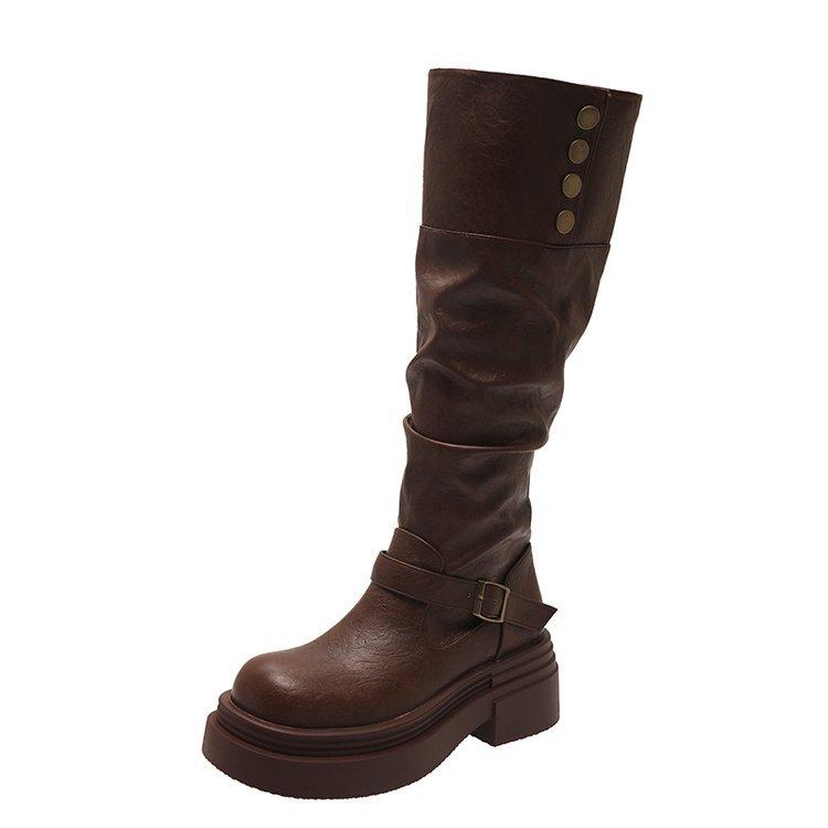 

[Youshilai] Brown Maillard Boots Women s 2025 New Autumn But Knee High Knight Boots 39