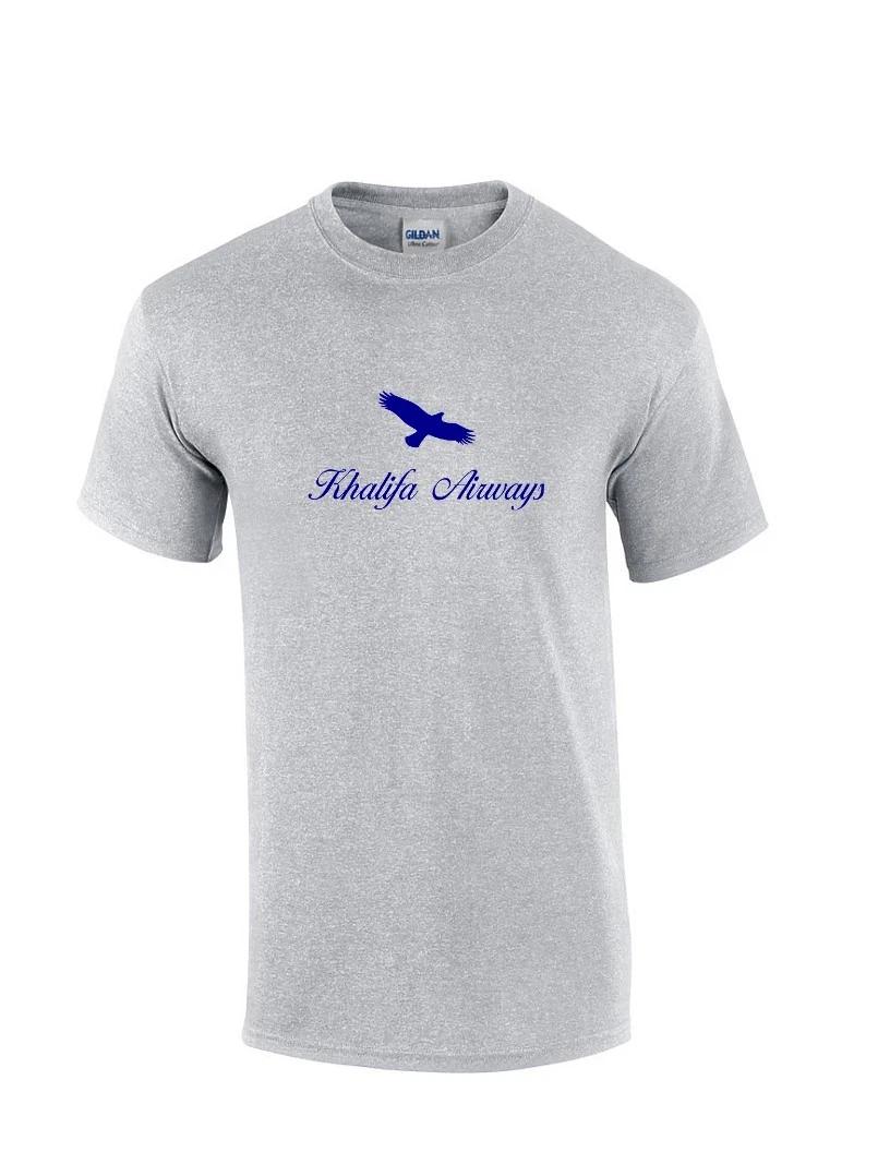 Khalifa Airways Blue Logo Algerian Aviation Airline Sport Gray Cotton T-Shirt S