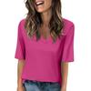 Women's Solid-color V Neck T Shirts Half Sleeve Tops Printed Casual Summer Tees T Shirt Blouse