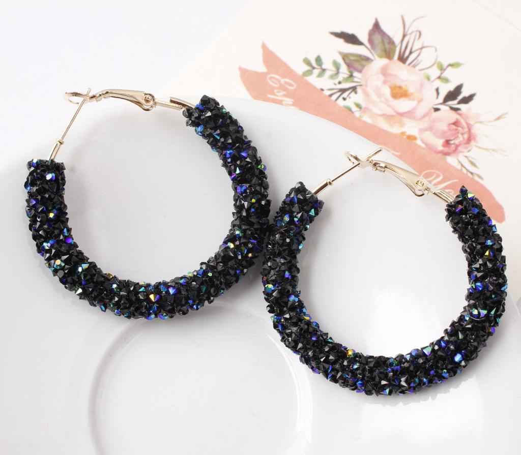 Crystal Hoop Earrings For Women C-shaped Punk Brincos Fashion Jewelry Bijoux Geometric Circle Loop Earring pendientes mujer
