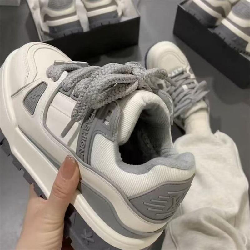 Lace-up big head bread shoes spring new thick-soled muffin small fat Ding casual board shoes small white sports shoes