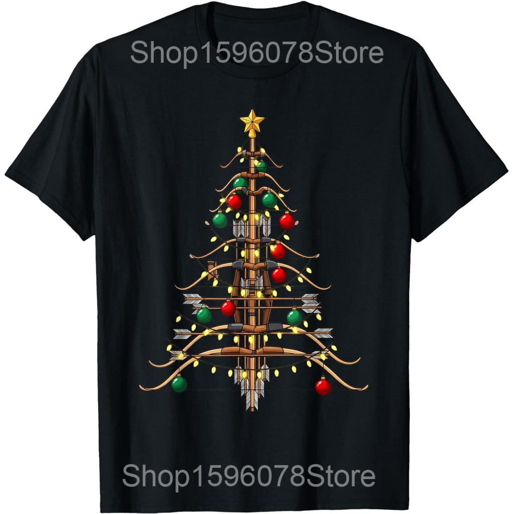 Funny Xmas Bow Santa Archery Christmas T Shirts Men Women Cotton Humor Streetwear Tee Shirt Short Sleeve Unisex Loose Clothing