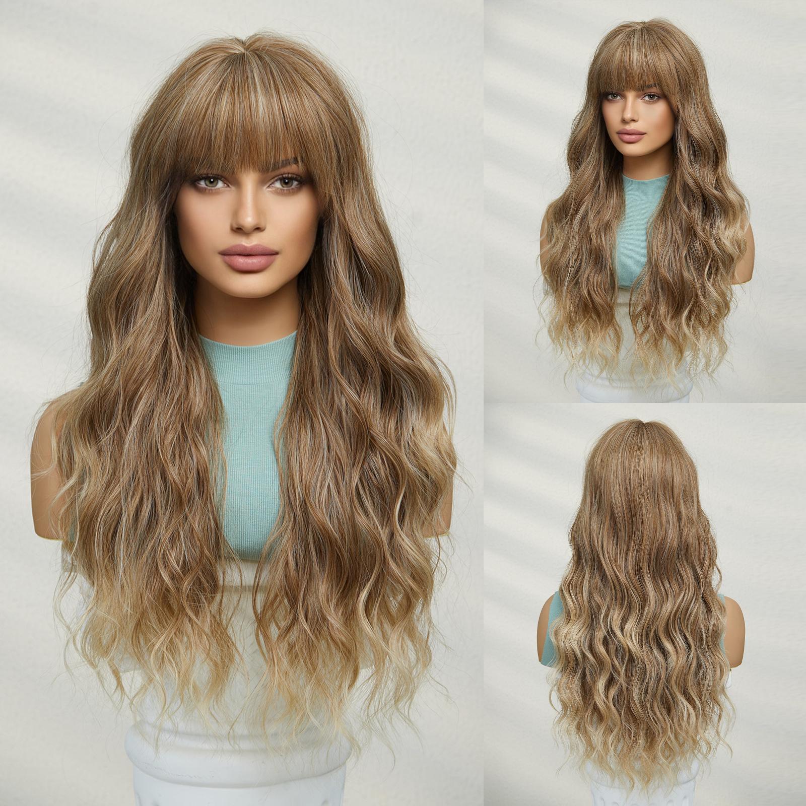 Блондинка-единорог, длинный светлый синтетический парик, волнистые парики с челкой, повседневный косплей, вечерние, термостойкое волокно для женщин