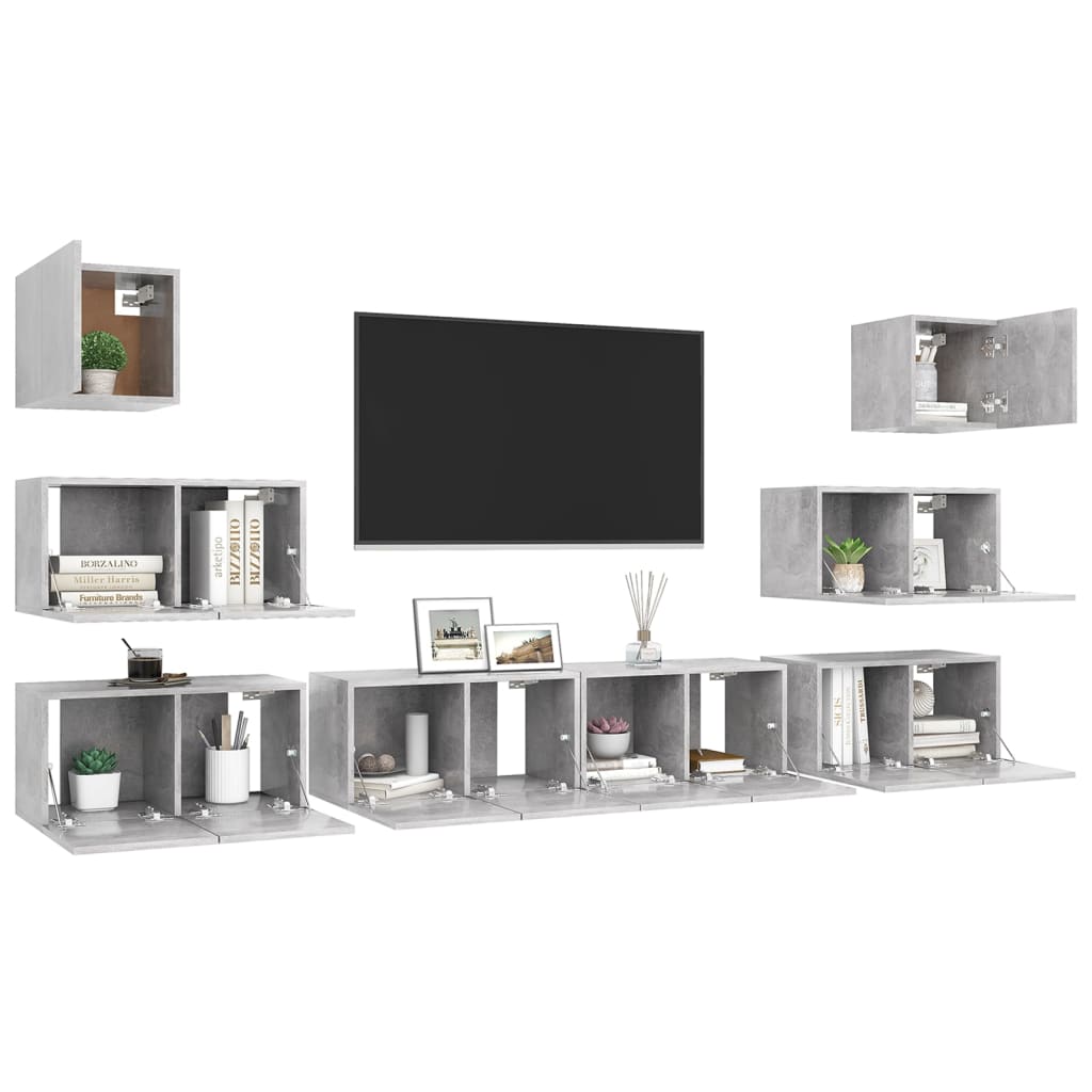 Vidaxl 8-Cz. TV Cabinet Set, Concrete Grey, Wood-Based Material