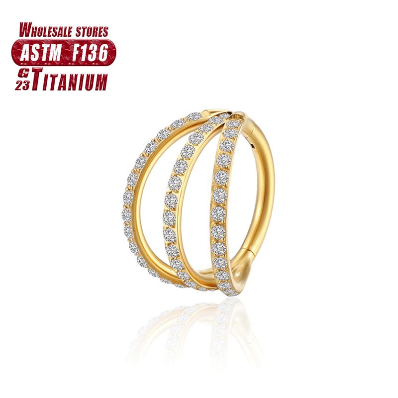 F136 Titanium Piercing Double Layered Triple Stack Hinged 16g Zircon Nose Ring Helix Cartilage CZ Small Cartilage Septum Clicker