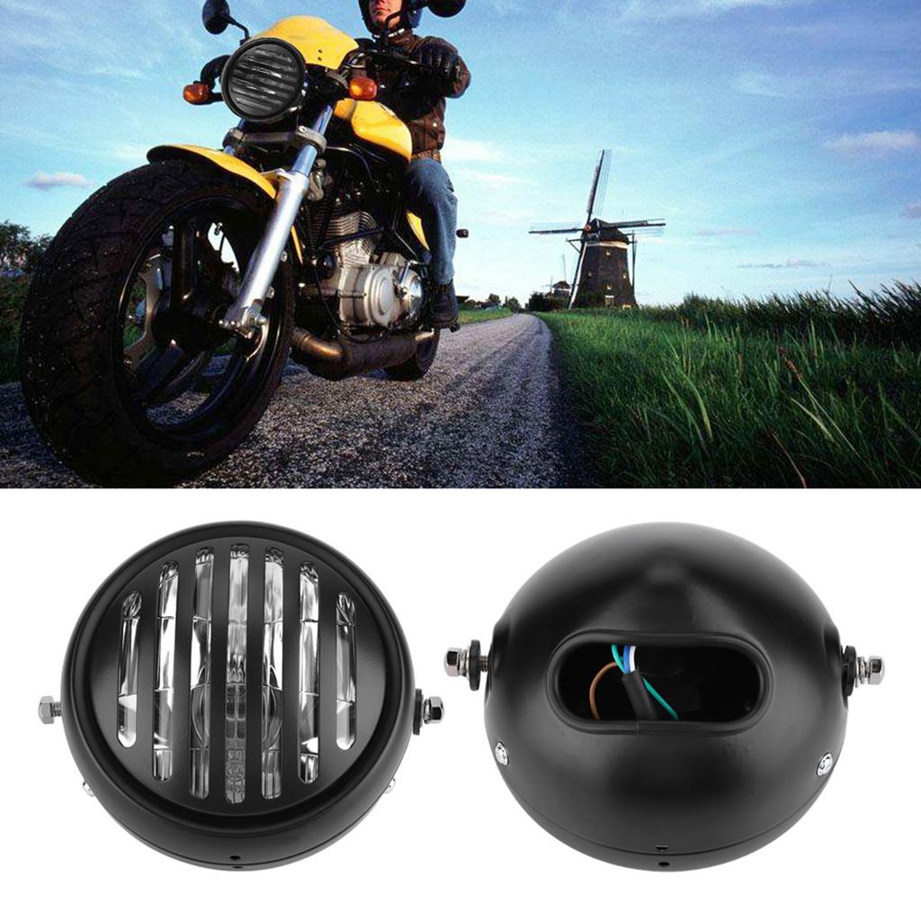   Motorcycle Retro Black   Grill Cover Hdlamp Front Hdlight Yellow Lens