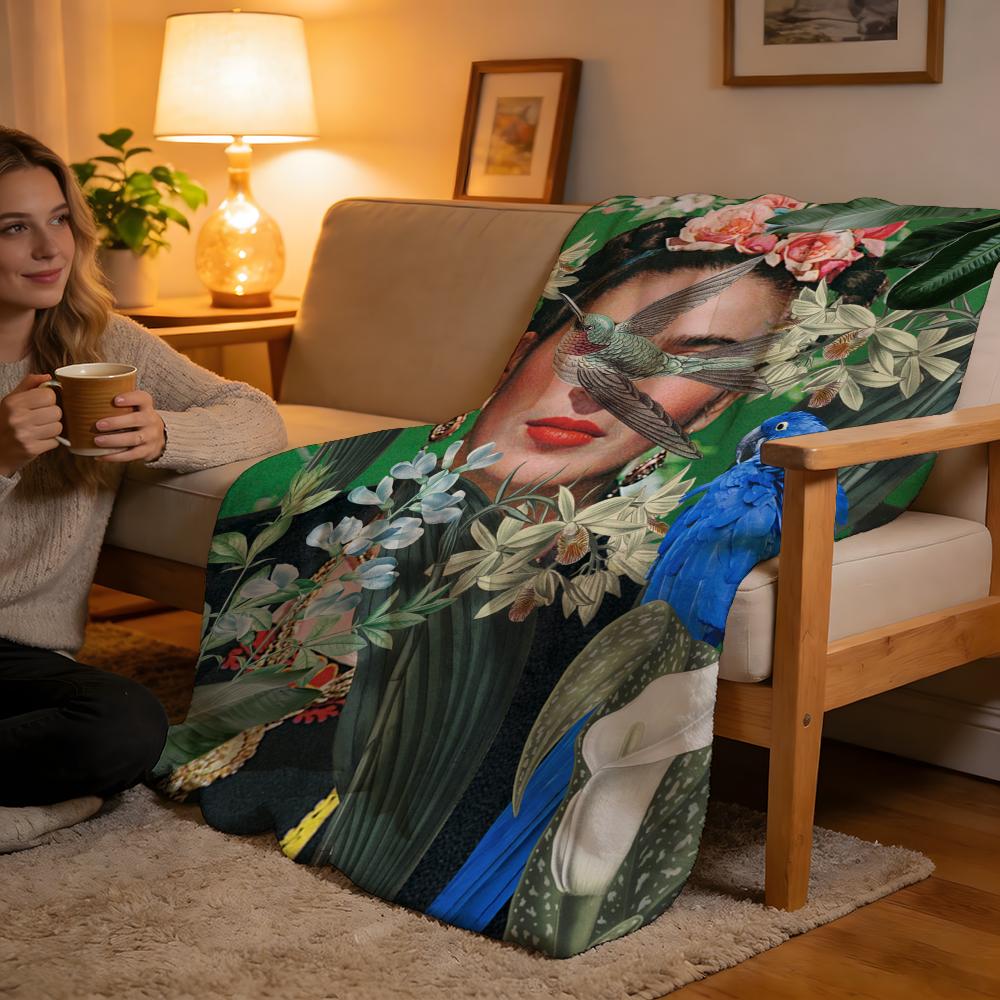 Coperta in Peluche Corto ad Alta Densità per Divano, Sonnellino, Stanza Condizionata, Morbida, Delicata sulla Pelle, Frida Kahlo