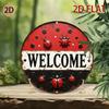 Vintage Metal Ladybug Welcome Sign Round Hanging Wall Decor for Home Garden Patio Outdoor