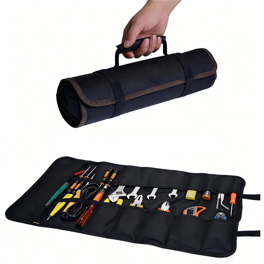 

Tool Roll - 23 Pockets, Heavy-Duty Oxford Cloth Wrench Storage Bag, with Elastic Loops and Zipper Pockets, Portable Tool Bag