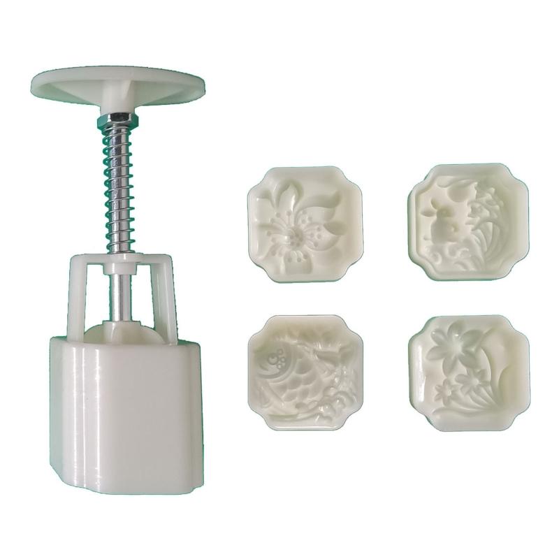 Pastry Moulds Mooncake Molds Mooncake Moulds Hand Pressure Plastic Material Baking Accessories with 4 Different Stamps 1
