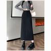 2025 Autumn/Winter Woolen High-Waisted Slimming Straight Midi Skirt with Slit