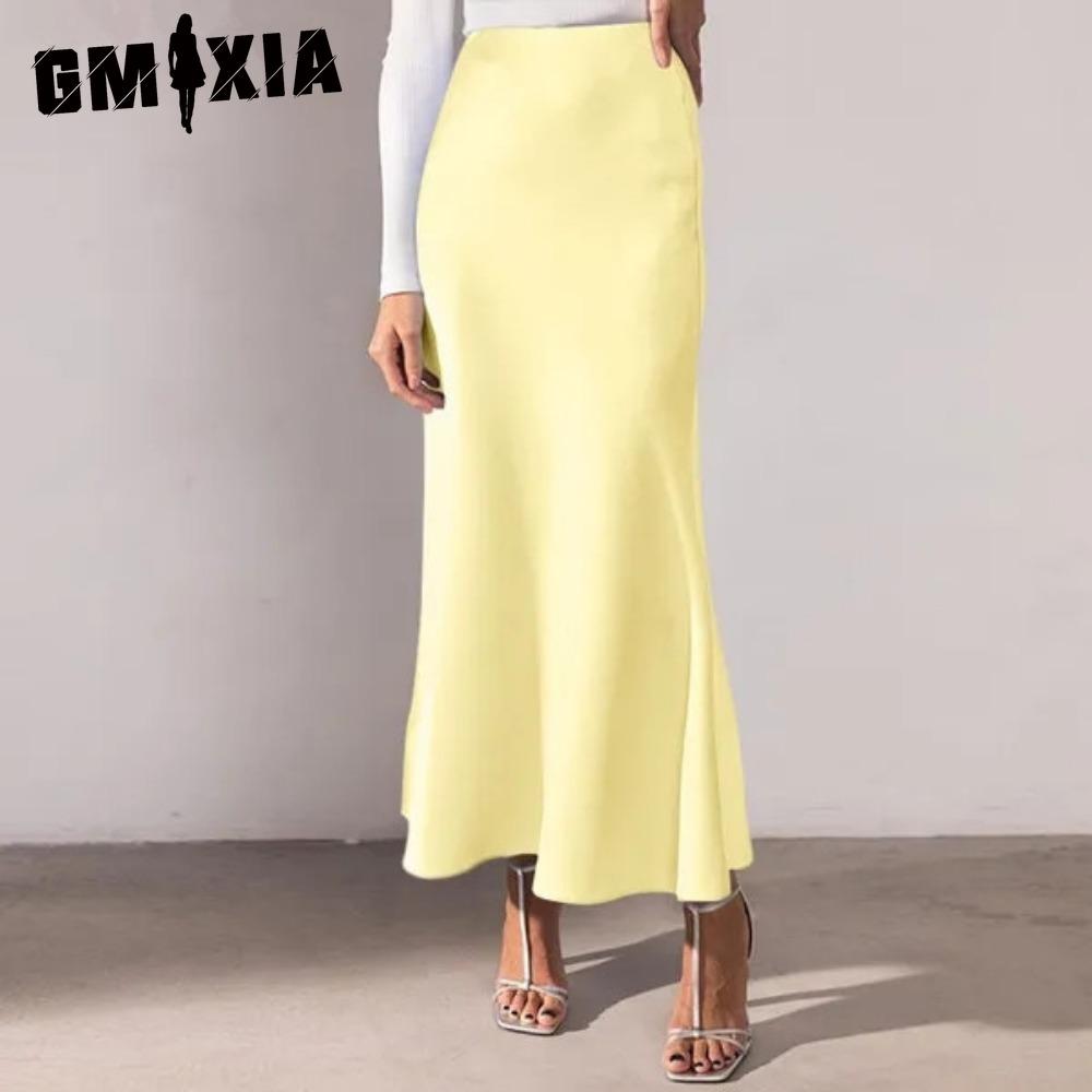 

GMXIA Женская Модная Повседневная Однотонная Юбка с Принтом на Лето Весну XXXXL жёлтый