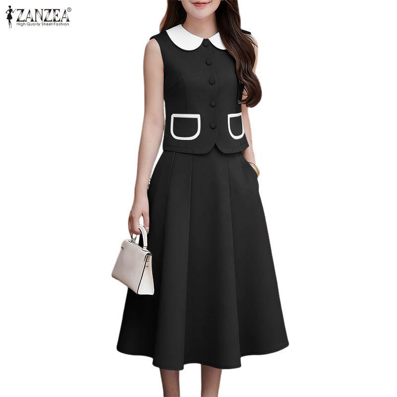 ZANZEA Women Sleeveless Vest Tops and Skirts Casual Two Piece Suit Sets