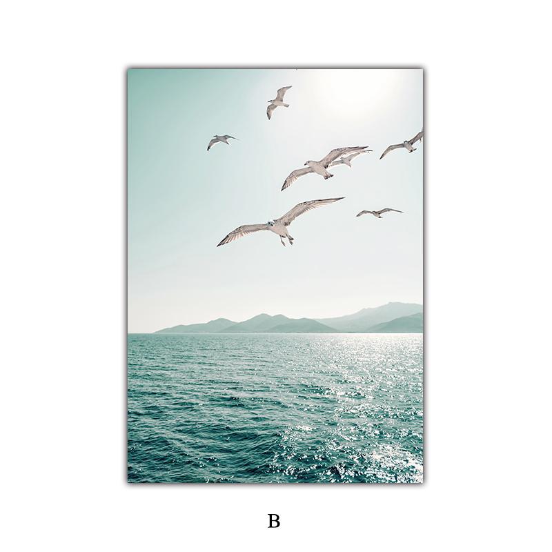 Seascape Canvas Painting Seagull Wall Pictures Ocean Art Prints Scandinavian Murals Mint Green Posters Living Room Decoration