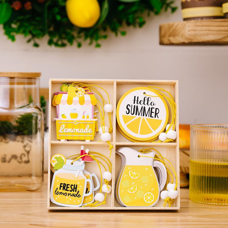 

Lemon Motif Playful Wooden Hanging Decoration Set With Four Compartments For Style Summer Lemon A