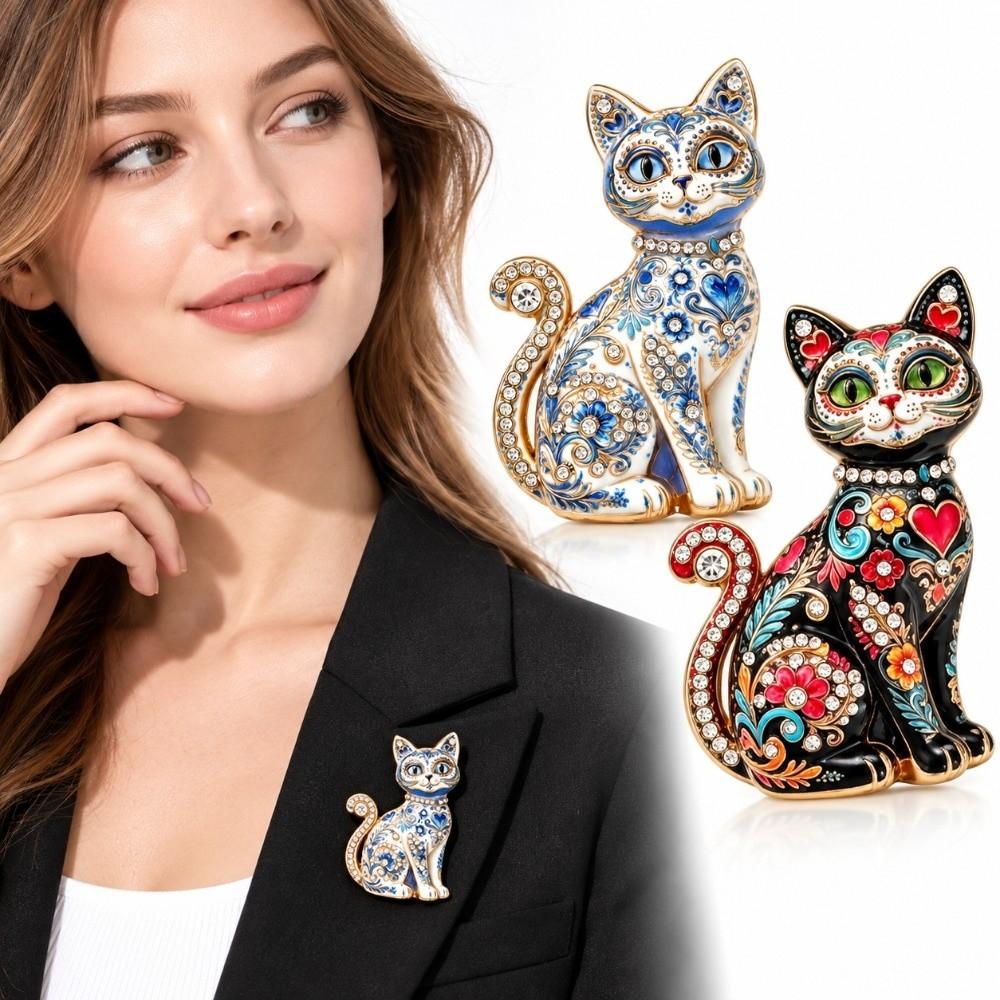 Metal Animal Pin Rhinestone Accents Brooch Pins Gifts Cat Brooch Coats Jackets Hats