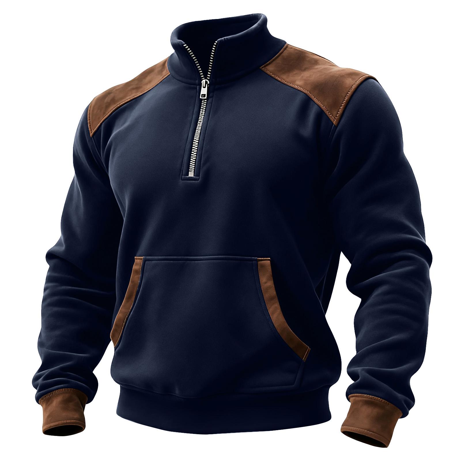 Herren Colorblock Half-Zip Stehkragen Sweatshirt Herren Sport Übergröße Lässig Stehkragen Sweatshirt XL dunkelblau