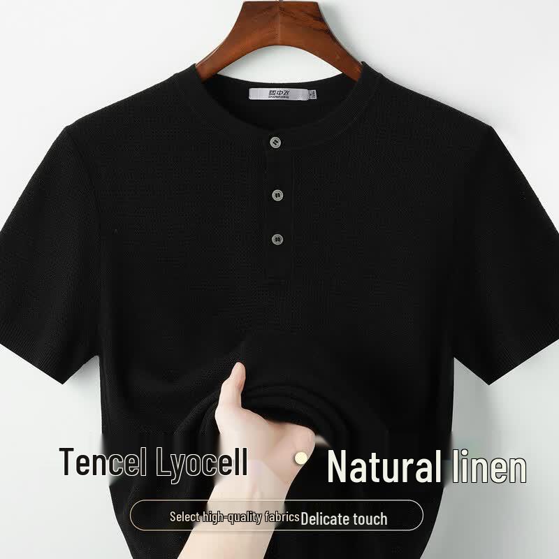 SNOWFLYING Men s Lyocell-Linen Blend Round Neck Knit Tee 3XL чёрный
