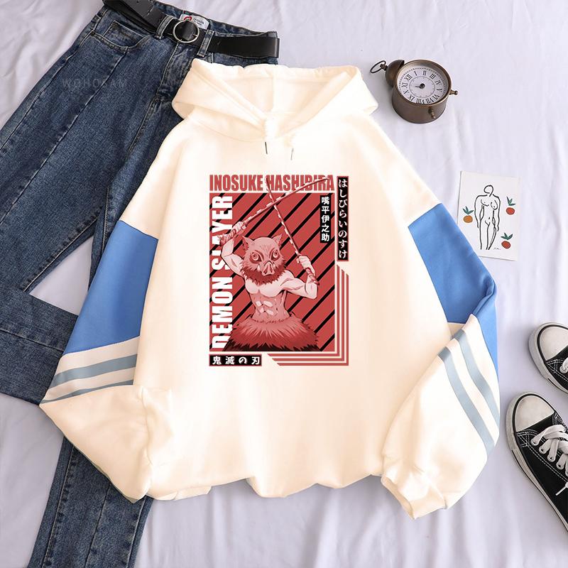 Japan Hot Anime Demon Slayer Hoodie Harajuku Inosuke Manga Cartoon Printed Aesthetics Unisex Oversized Loose Hooded Sweatshirts