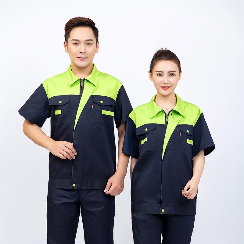 Men's Summer Color Block Short Sleeve Auto Repair Workwear Overalls Set