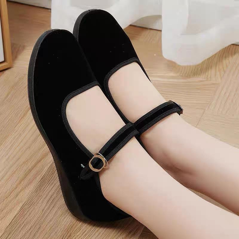 2025 Sommer Stoffschuhe rutschfeste Schuhe weiche Sohle atmungsaktiv Mutter schwarz einzelne Schuhe