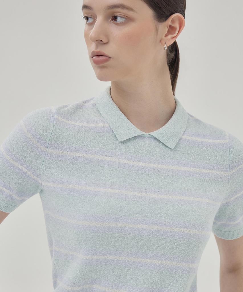 THEKNITCOMPANY Campis Cotton Striped Polo Shirt - Glacier Mint