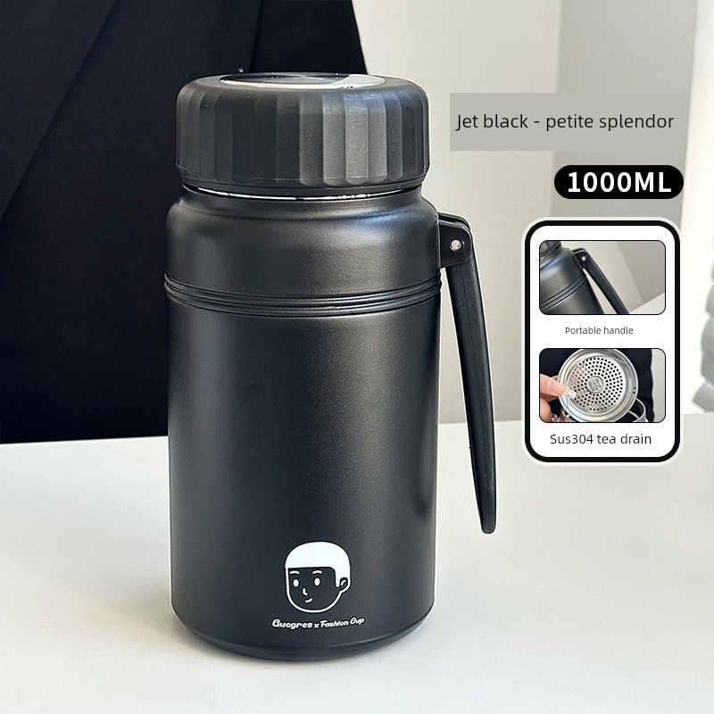

1000ml Large Capacity Thermos Cup for Women, 316 Stainless Steel Student Water Cup, High-Looking, Portable Cup with Handle for Men 2.1L 1L Handle Black