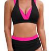 Bikini Sexy de Dos Piezas con Bloques de Color, Escote Halter y Cintura Alta Elegante Traje de Baño para Mujer