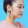 Blue Flower Calfskin Crystal Earrings