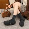 2025 autumn and winter new Mary Jane Mao Mao shoes women's outer wear Korean version of one-word buckle single shoes flat-bottomed velvet thermal cot